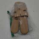 Rihero Women's Dressy Flat Sandals Comfortable Slip On Leather Slide Sandals, Nude 10