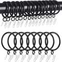 44 Pack Curtain Rings with Eyelets, 1.4 Inch I D, Heavy Duty Rustproof Metal Drapery Rings for Pinch Pleat Curtains Panels, Decorative Clips Rings Fits Up to 1" Rods, Black