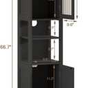 ChooChoo Tall Bathroom Storage Cabinet with Light5-Tier Narrow Bathroom Cabinet with 2 Doors, Slim Storage Linen Cabinet Freestanding with Adjustable Shelves for Space Saving, Black, 11.8"D X 11.8"W X 66.9"H