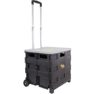dbest products Quik Cart Collapsible Rolling Crate on Wheels for Teachers Tote Basket 80 lbs Capacity, Made from Heavy Duty Plastic and Used as a Seat, Grey
