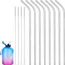 Geiserailie 8 Pieces 14 Inch Reusable Stainless Steel Straws Long Drinking Straws for 100 oz Tumblers, Extra with 4 Pieces Cleaning Brush(Silver)