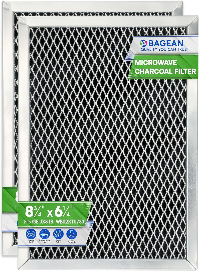 Microwave Charcoal Filter 8.7” x 6.23”- JX81B WB02X10733 Fits GE Microwave Filter Replacement- Carbon Charcoal Filters for Kitchen Air - Hood Vent Filters Absorbs Odors & Freshens the Air (2-Pack)