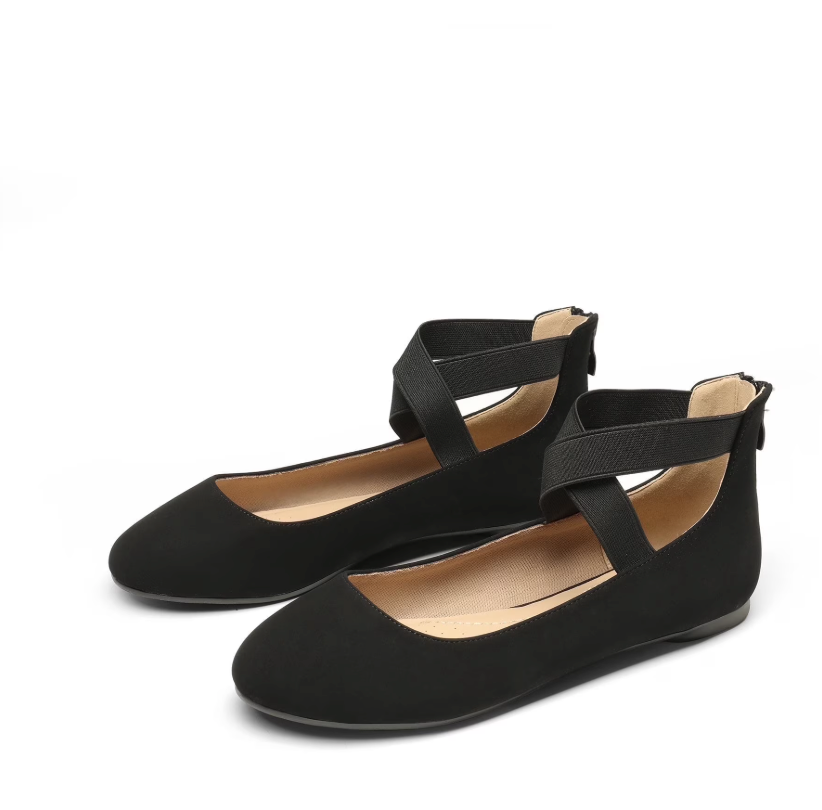 DREAM PAIRS Women’s Ballerina Ballet Flat Low Heel Shoes Elastic Ankle Strap Shoes Black(Size 7.5)