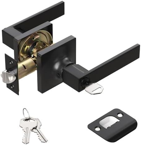Voraus Entry Exterior Door Handle with Turn Lock - Black Door Knobs with Secure Key, Heavy Duty Reversible Exterior Door Lever for Front Entrance, Bedroom and Rooms (1Pack, Matte Black)