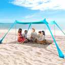 Family Beach Tent Canopy Sun Shade, Pop Up Grande Beach Tent Sun Shelter Stability 4 Poles with Portable Carry Bag Outdoor Shade for Fishing Backyard Camping