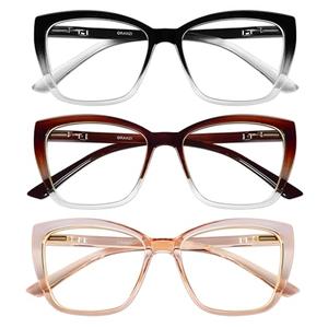 ORANZI Reading Glasses Women, 3 pack Fashion Oversized Blue Light Readers Women, Spring Hinge Cat Eye Glasses Anti Eyestrain(C1 Black Transparent & Claret Transparent & Champagne, 2.00)