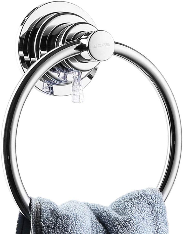BOPai Drill Free Powerful Vacuum Suction Cup Towel Ring Shower Washcloth Hand Towel Round Holder (Chrome)