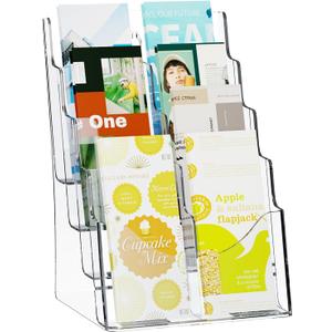 VEVOR Acrylic Brochure Holder 8.5 x 11 inch, 4-Tier Clear Acrylic Literature Display Stand, Plastic Literature Organizer Flyer Stand & Removable Divider for Office Exhibition, Countertop or Wall Mount