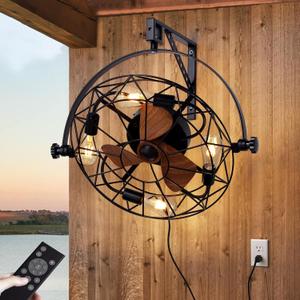 Moooni 21" Fansconce, Garage Ceiling Fan with Remote and Lights, Adjustable Tilt and 6-Speed Plug in Wall Mounted Fan, Timable Wall Fan for Patio, Toolroom, Warehouse, Workshop, Greenhouse, Barn (21", Black)