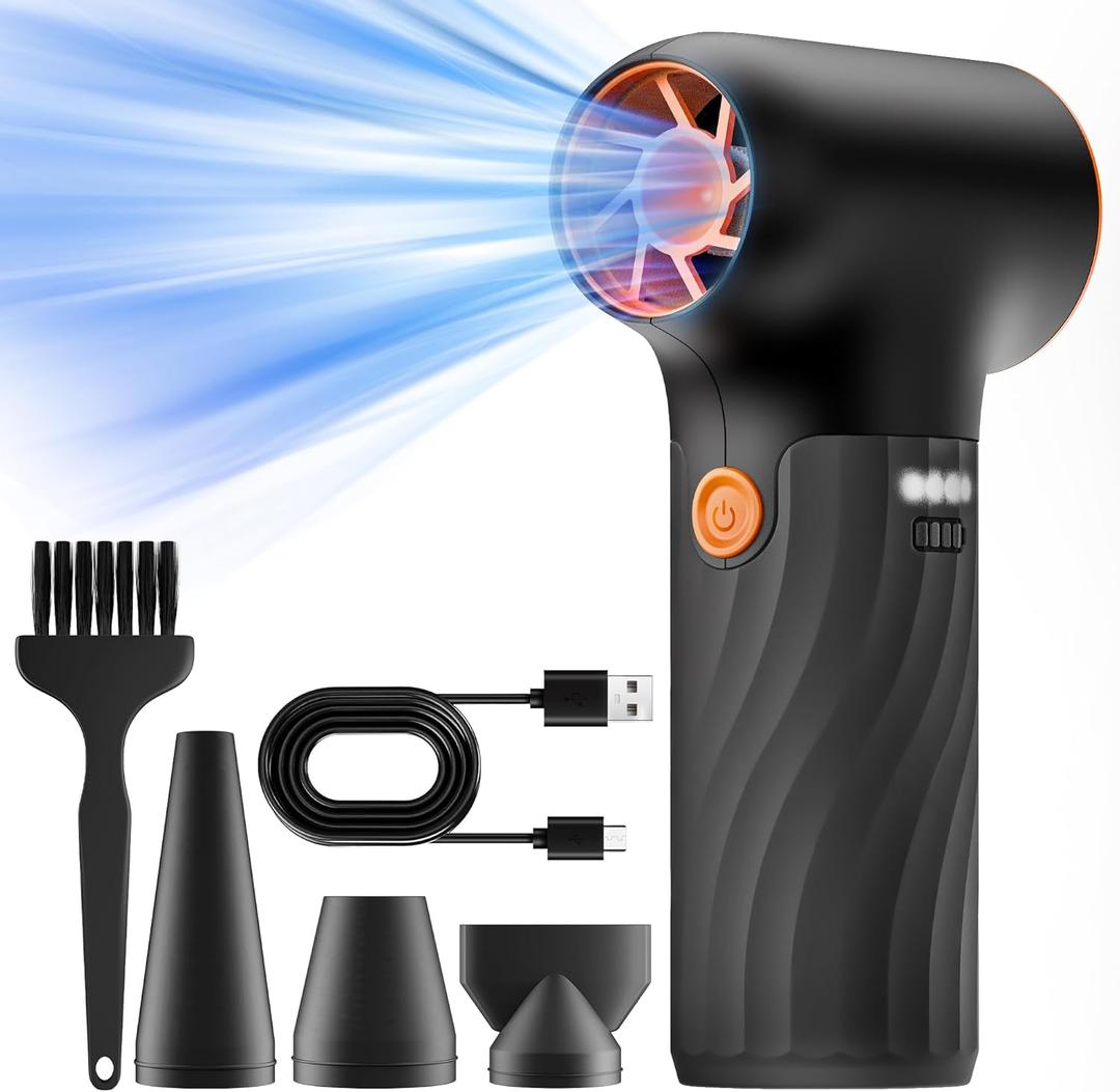 Mini Electric Air Duster,280000RPM Turbo Blower with High Speed Fan,3 Adjustable Rechargeable Cordless Jet Fan Air Blower, Compressed Air Duster for Computer Workbench Car (Black)