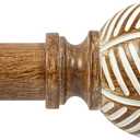 Zeerobee Wood Curtain Rods for Windows 48 to 84, 1 Inch Heavy Duty Drapery Rods with Imitation Wood Grain Leaf Pattern Finials, Indoor/Outdoor Modern Curtain Pole, 32"-86", Coffee Brown