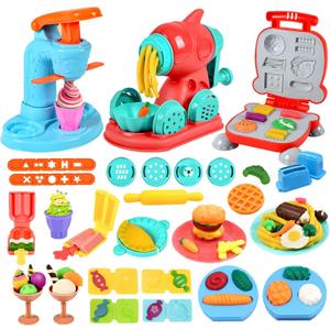 3 in 1 Color Dough Kitchen Creations Set, Ice Cream Noodle Hamburger Maker Machine, Art Crafts Food Modeling Play Toys, Deluxe Tools Kit for Boys Girls Kids Toddlers Ages 3+ (12 Colors Dough)
