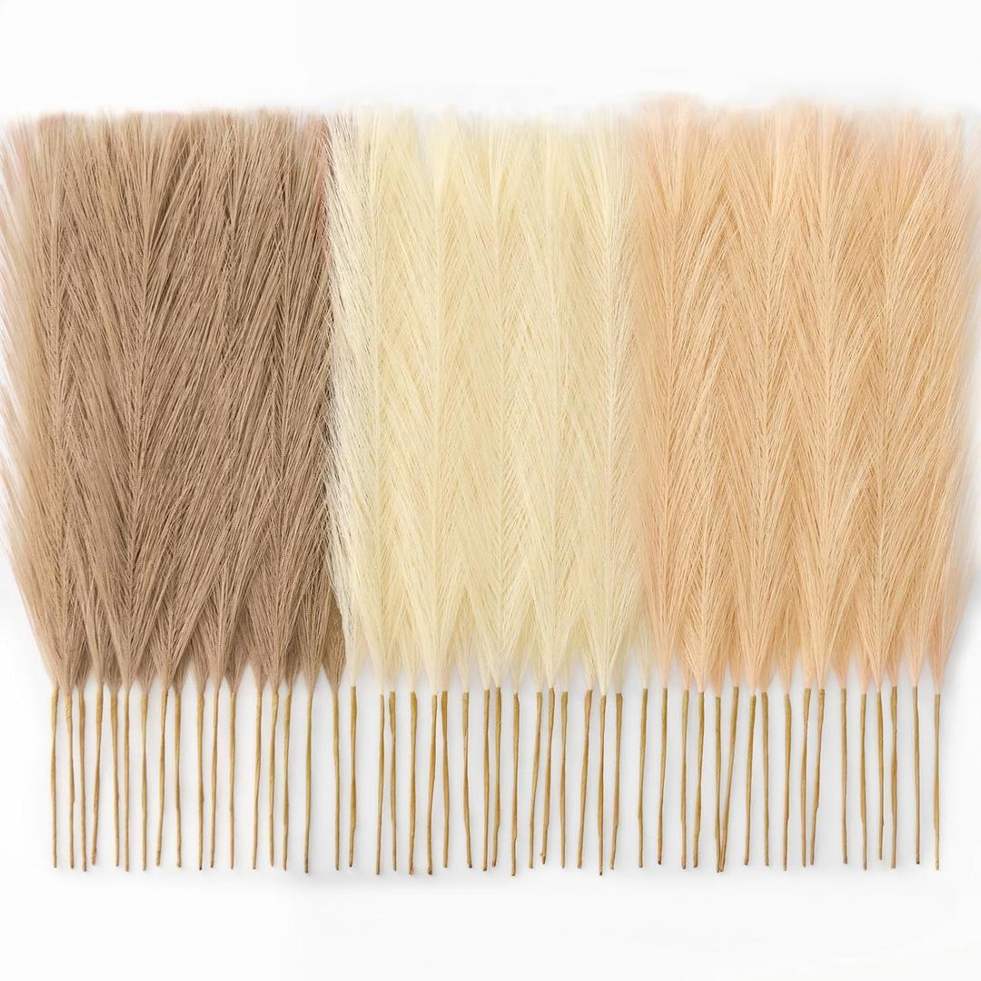 50pcs Pampas Grass 17in, Faux Pompas Grass Home Decor, Artificial Pampas Fake Flowers Fluffy Vase Filler Home Wedding Party Decoration (Sand Beige Light Brown)