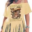 Women's Plus Size Cold Shoulder Fringe Tassel Cowgirl Graphic Short Sleeve Hippie Western T Shirt (XXL)