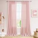 Nanspring Pink Linen Curtains 96 Inches Long 2 Panels Set for Baby Girl Bedroom Back Tab Rod Pocket Semi Sheer Light Filtering Drape for Bedroom Home Decor Protect Privacy 52x96