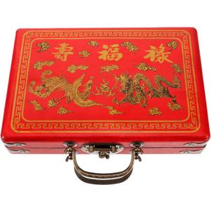 TOYANDONA Mahjong Box Only Mahjong Storage Box Wood Potable - Game Organizer with Handle Chinese Storage Case Game Tiles Empty Container