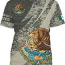 Mexico Shirt Short Sleeves Graphic Funny Tee Mexico Eagle Printed Mexican Crewneck Casual Tops (XXL)