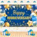 Happy Workiversary Blue Gold Banner Decorations - Employee Appreciation Backdrop for Work Anniversary Celebration
