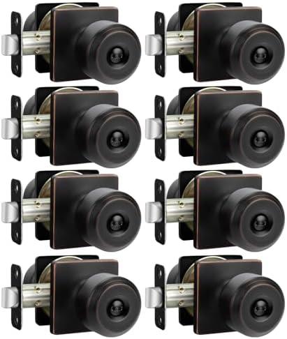 Haidms 8 Pack Oil Rubbed Bronze Interior Door Knobs, Privacy Door Knob for Bedroom and Bathroom, Bronze Round Door Knobs with Lock (Square Panel Interior Doorknobs)