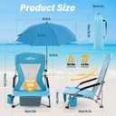Homcosan Portable Low Folding Beach Chair with Detachable Umbrella - Lightweight Camping Chair for Adults with Cup Holder & Storage Pocket, Carry Bag Included (Blue)
