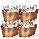 Nuogo 4 Pcs Stainless Steel Oval Ice Buckets for Parties 15 Qt/ 4 Gallon Galvanized Metal Drink Bucket with Handles Leak Resistant Beverage Tub Rustproof Wine Cooler Bucket Beverage Chiller(Bronze)