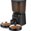 Automatic Cat Feeders for Two Cats, 5L/20 Cups Double Automatic Cat Food Dispenser with 2 Stainless Bowls, Timer Setting 20 Portions 6 Meals Per Day, 10s Meal Call, Pet Feeder for Dog (Black, 5L)