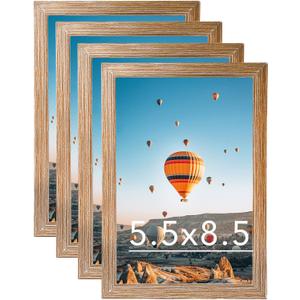 5.5x8.5 Picture Frame Set of 4 Rustic Brown for Wall Hanging or Tabletop, Wall Mounting Horizontally or Vertically, 5.5 x 8.5 Wall Photo Frame with Shatter Resistant Plexiglass, 4 Pack, Rustic Brown