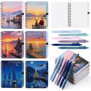 Sayglossy 48 Pcs Inspirational Notebooks Bulk Coworker Positive Spiral Notebook Party Favors A6 Journal with Ballpoint Pen Classroom Office Appreciation Gift(Xmas Styles Journal)