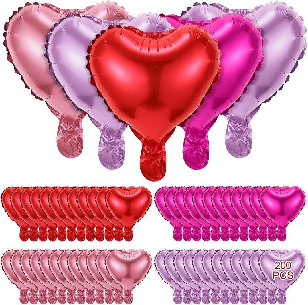 Talltalk 200 Pack Valentine's Day 10 Inch Heart Shape Balloons Heart Foil Helium Balloons for Valentines Day Birthday Wedding Bridal Shower Baby Shower Party Decoration(Multicolor)