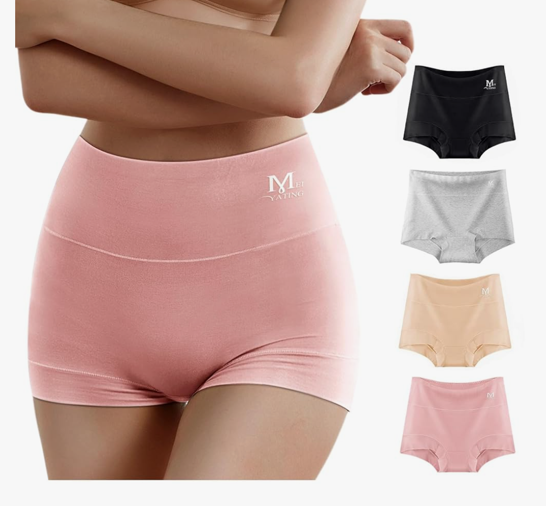 MEIYATING Boy Shorts Underwear for Women High Waisted Cotton Panties Stretch Briefs 4 Pack, Size M