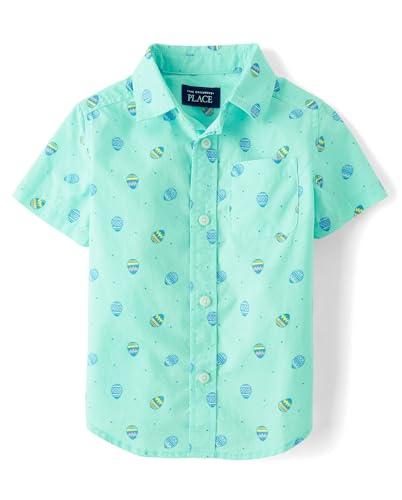 The Children's Place,Baby Boys,and Toddler Poplin Short Sleeve Button Down Shirt,Easter Egg Mint,4 Years