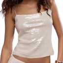 Sequin Cami Tops for Women Sparkly Spaghetti Strap Crop Tank Glitter Sleeveless Party Clubwear Shiny Going Out Tops Apricot L