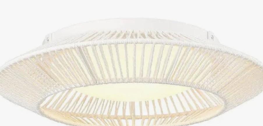 Rattan Light Fixtures Ceiling Mount, HWH 16W LED Boho Flush Mount Ceiling Light, White Woven Twine Ceiling Light Wicker Light Fixture for Bedroom Schoolhouse, 5HYS79F-LED WH