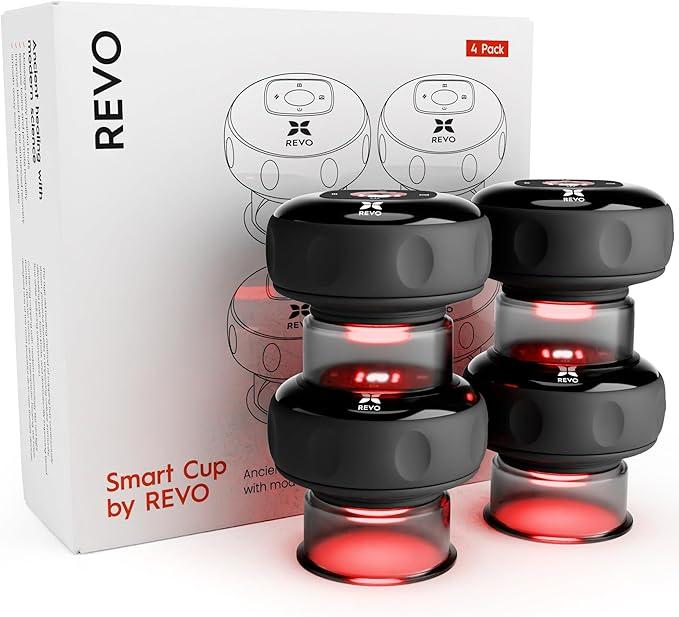 REVO The Original 4-in-1 Smart Cupping Therapy Massager, Red Light Therapy for Targeted Pain Relief, Knots, Aches, Muscle Soreness, Circulation & Tighter Skin, Portable Cupping Kit (1pack)
