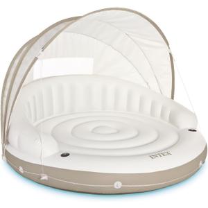 INTEX 58292EP Canopy Island Inflatable Pool Float: Comfortable Lounge Surface  Built-In Cup Holders  Detachable Sunshade  440lb Max Weight Capacity  78.5" x 59"