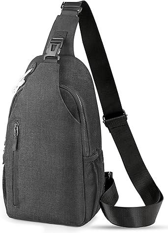 Crossbody Sling Bag for Women & Men, Waterproof Sling Backpack, Lightweight Shoulder Chest Bag for Hiking, Travel, Black