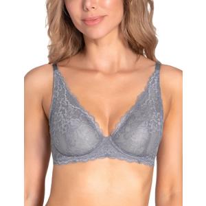 Wingslove Women's Sexy Bra Sheer Lace Bra Plunge Unlined Full Coverage See Through Underwire Bra (Gray)