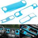 ABS Center Console Gear Shift 4WD Panel & Dashboard & Cup Holder Trim 4PCS Cover Trim Interior Accessories for 2018-2024 Jeep Wrangler JL JLU & Gladiator JT (Light Blue)
