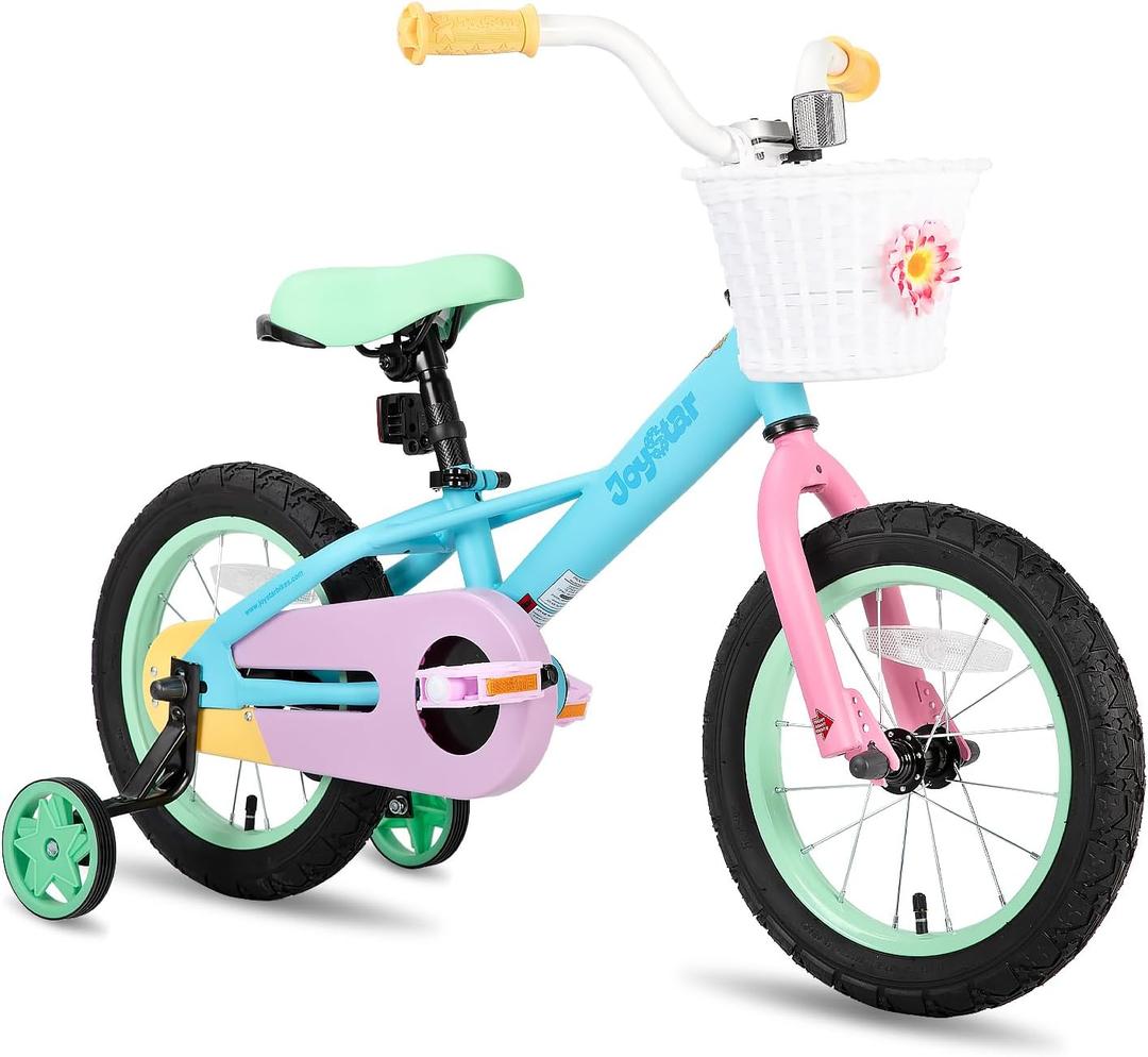 JOYSTAR 12 14 16 Inch Kids Bike for 2-7 Years Girls 33-53 Inch Tall, Toddler Girls Bike with Training Wheels, Rainbow Bikes, Children Bicycle, Macaroon