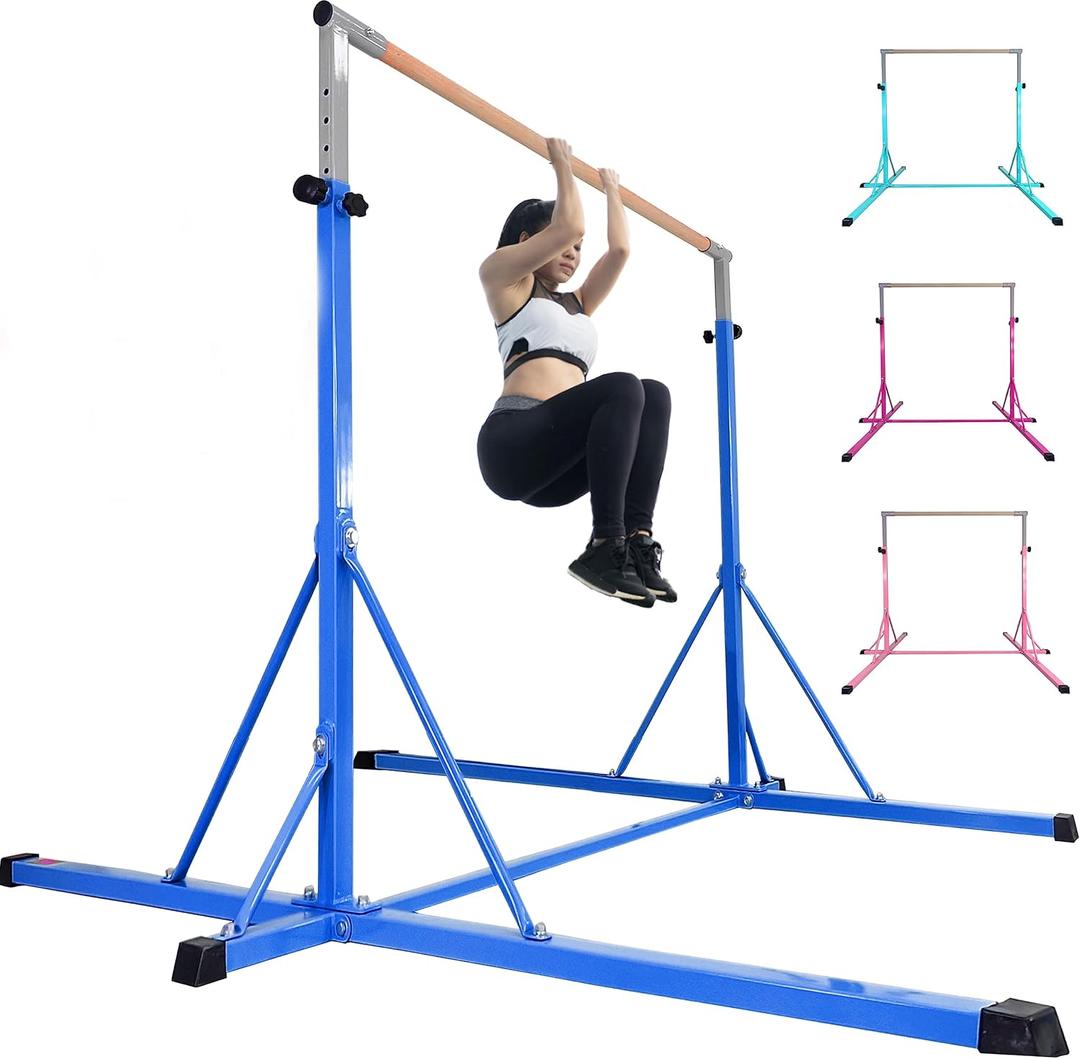 Gymnastics bar,5FT/6FT Horizontal Bars, Adjutable Gymnastic Bar for Kids Ages 5-20, 35.4" to 59"/45" to 71", Weight Limit 500 LBS,Home Gym Equipment (Blue)