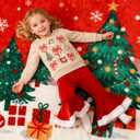 Toddler Girl Christmas Outfit Santa/Christmas Tree Sweatshirt+Velvet Bell-Bottoms Clothes (12-18 Months, Bow-red)