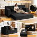 55" Small Boneless Couch, 3-in-1 Boneless Loveseat Sleeper Sofa Bed Convertible Sofa Bed with 4 Pillows, Black Corduroy Boneless Couch for Living Room, Guest Room, Small Space, No Assembly Required