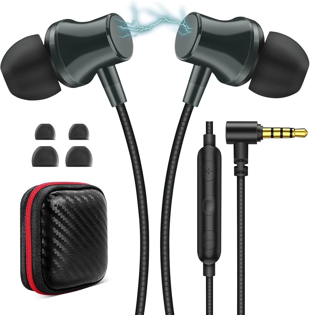Wired Headphones Earphones for Laptop PC Chromebook Noise Isolating Ear Buds with 3.5mm Plug in Audio Jack Microphone HiFi Stereo Clear Call Volume Control for Kindle Fire School Travel MP3 Green