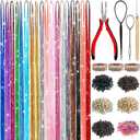 Hair Tinsel,18 Colors Hair Tinsel Kit for Girls 7600 Strands Fairy Tinsel Hair Extensions Holographic Hair Tinsel Heat Resistant Colored Hair Glitter Christmas Party Festival (18 Colors)
