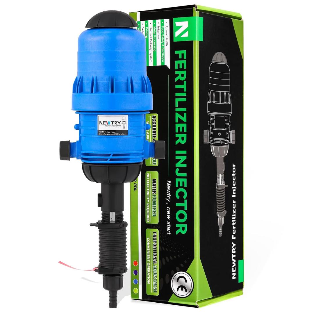 NEWTRY 1:250 to 1:25 Fertilizer Injector for Drip Irrigation Adjustable Water Powered Dosing Pump 3/4" NPT