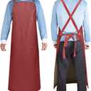 Waterproof Rubber Aprons for Women, Heavy Duty Vinyl Dishwasher Apron Adjustable Cross Back Strap for Dishwasher, Butcher, Dog Grooming, Chemical Resistant, 43" Long Thicker Apron Red