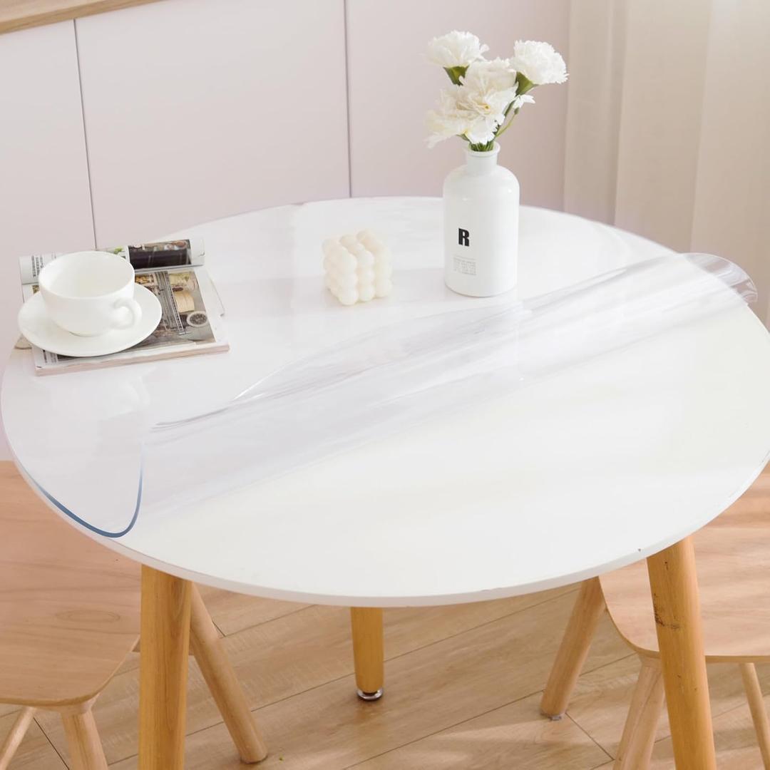 48 Inch Round Clear Table Cover Protector, Clear Round Protector for Dining Room Table, 1.5mm Thick Waterproof Round Plastic Vinyl Table Pad