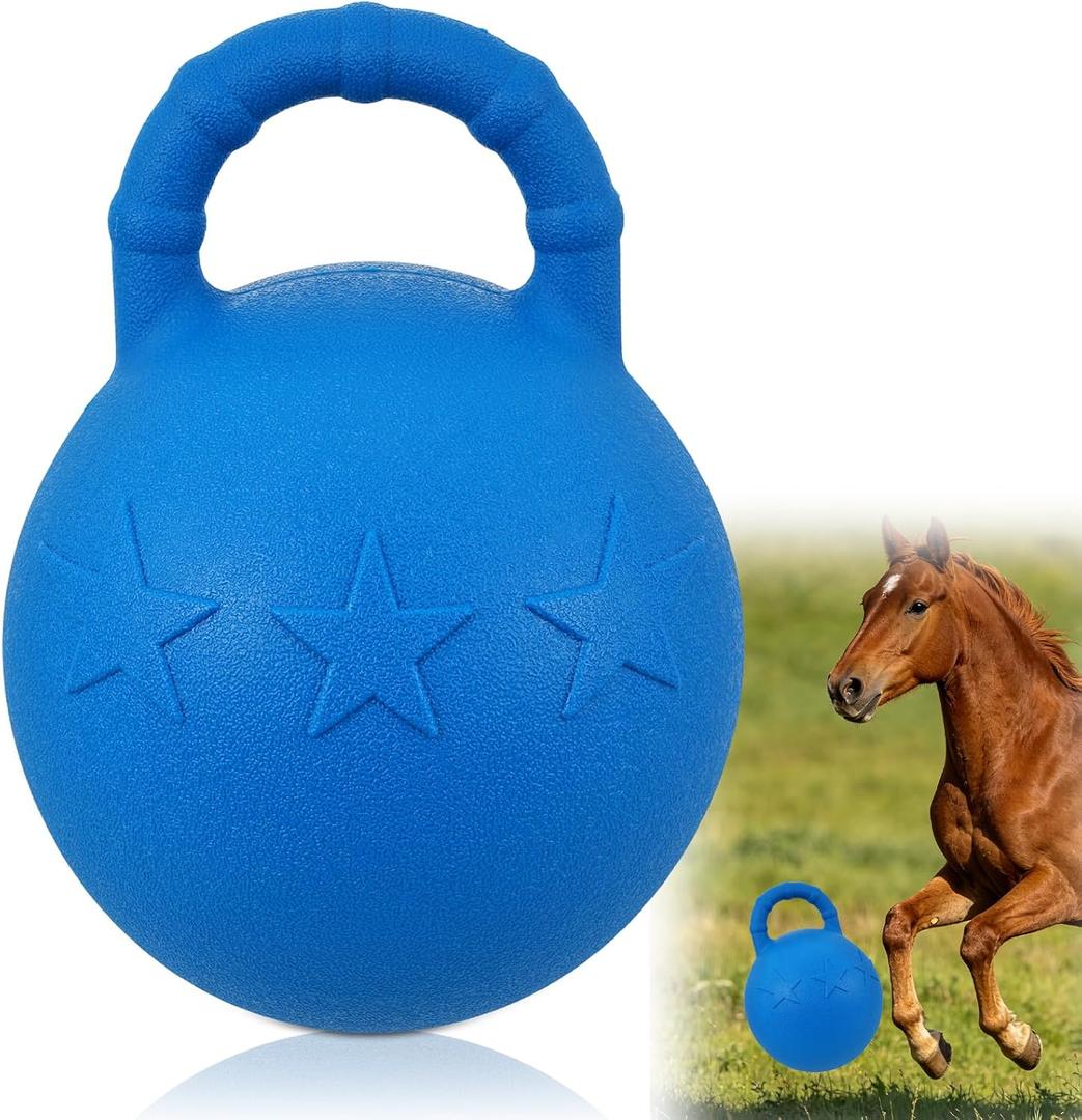 10 Horse Polo Ball with Handle,Fruit-Scented Horse Stall Toys Blast-Resistant Slow-Rebound Rubber Jolly Ball for Horses Relieves Boredom Stable Interactive Entertainment (Blue)