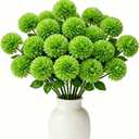 Floweroyal 24pcs Green Flowers Artificial Chrysanthemum Ball Silk Hydrangea Flowers Bridal Wedding Bouquet for Home Garden Party Office St Patricks Day Decor