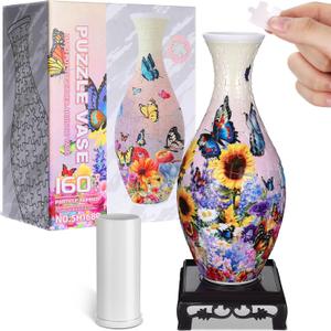 Silipull 3D Puzzle Vase,160 Pieces 3D Puzzle Vase for Flowers,Unique Adult Crafts and Art,Gift for Women, MotherDay Gifts, 3D DIY House Warming Gift for Flower Arrangements(Butterfly)